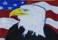 "Badass Mustachian Eagle of Freedom" by M. Mustache. 2013, 8.5"x11", Kid paint on scrap paper