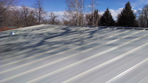 Here's the view looking upslope at my finished roof. I built in a chimney flashing to accomodate the future woodstove.