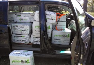 A Honda Odyssey with all seats including front removed, holds exactly 41 bags of insulation.